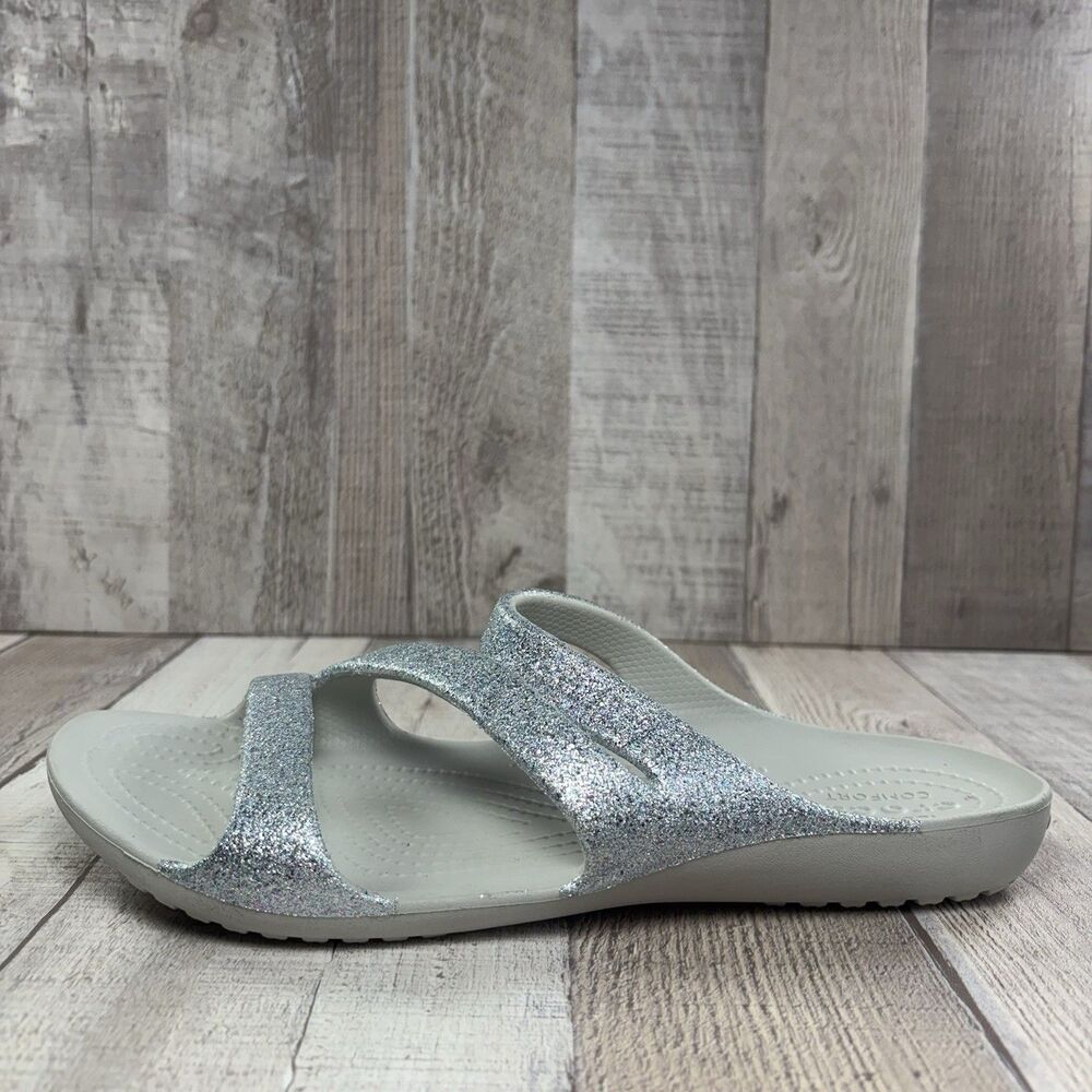 Crocs Women's 9 Kadee II Sandals Slide Strappy Comfort Waterproof Glitter Silver - Picture 6 of 11